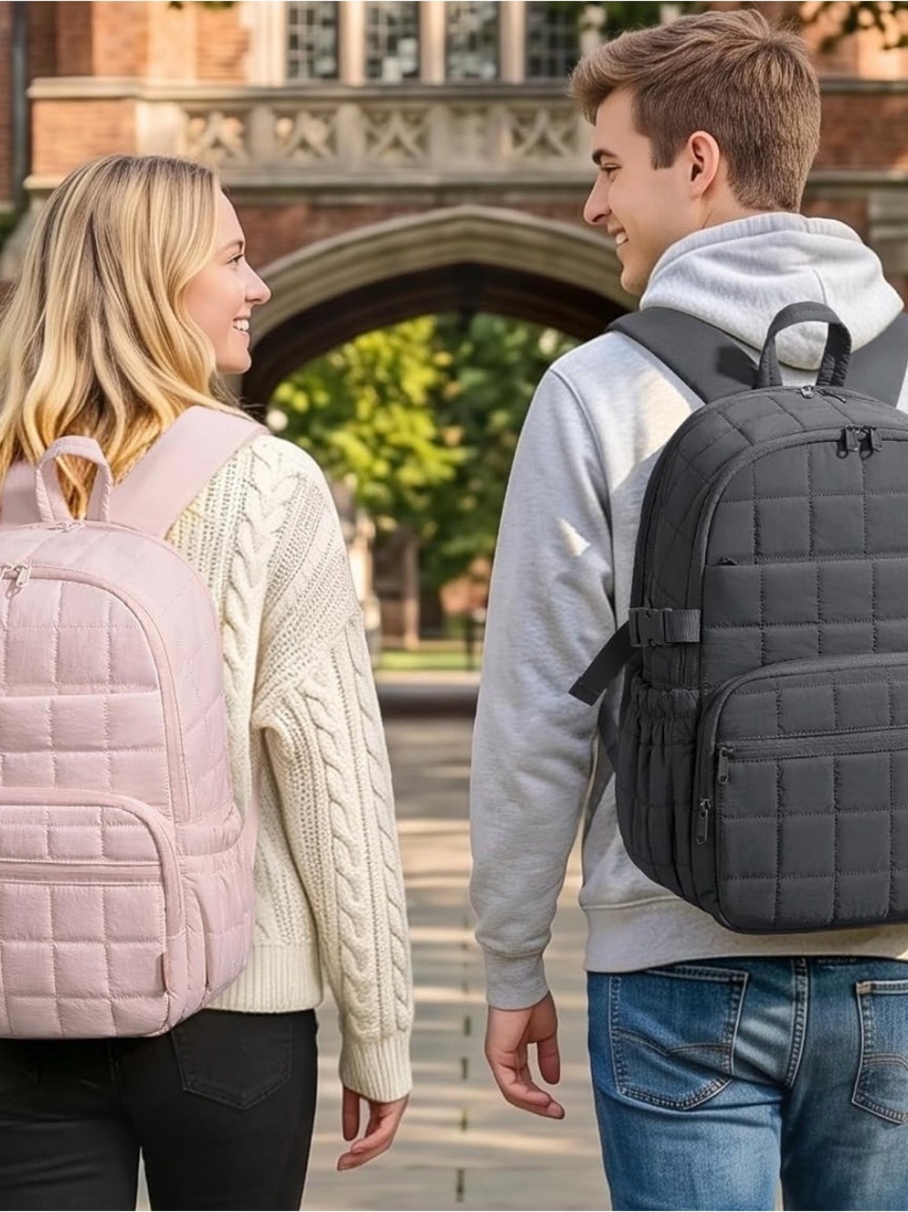 Quilted Pink Backpack Set with Matching Pouch - Picture 4 of 4